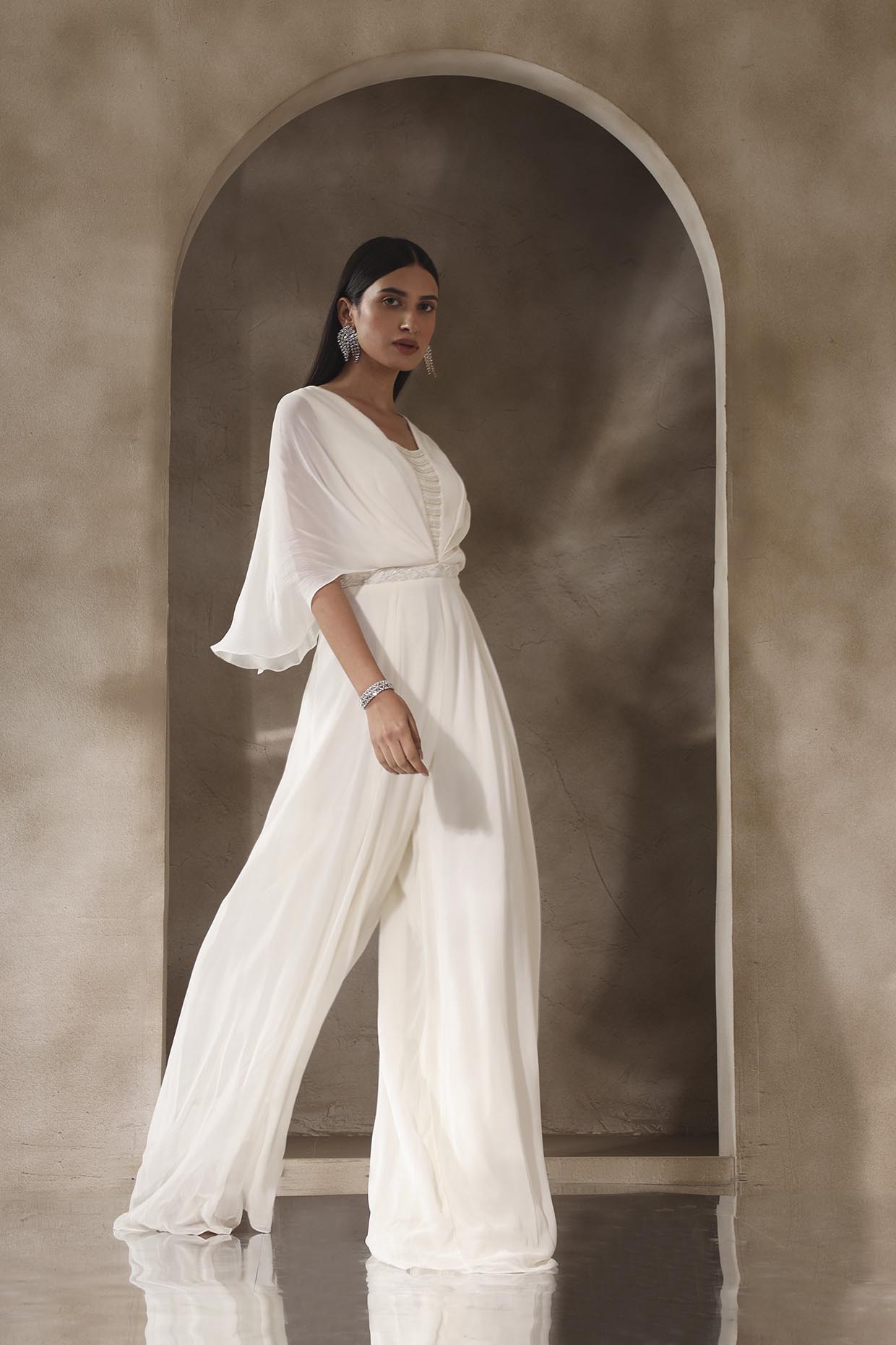 Ivory Draped Jumpsuit – SeemaThukral - Main Image