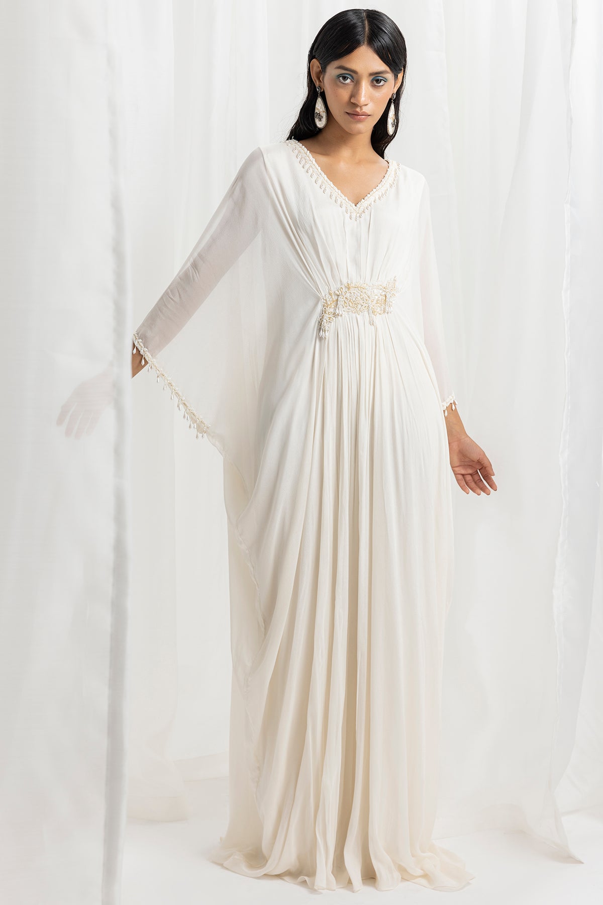 Ivory Chiffon Embellished Kaftan