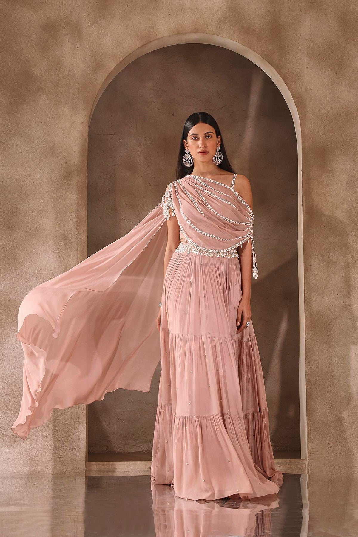 Dusty Pink Draped Lehenga Set