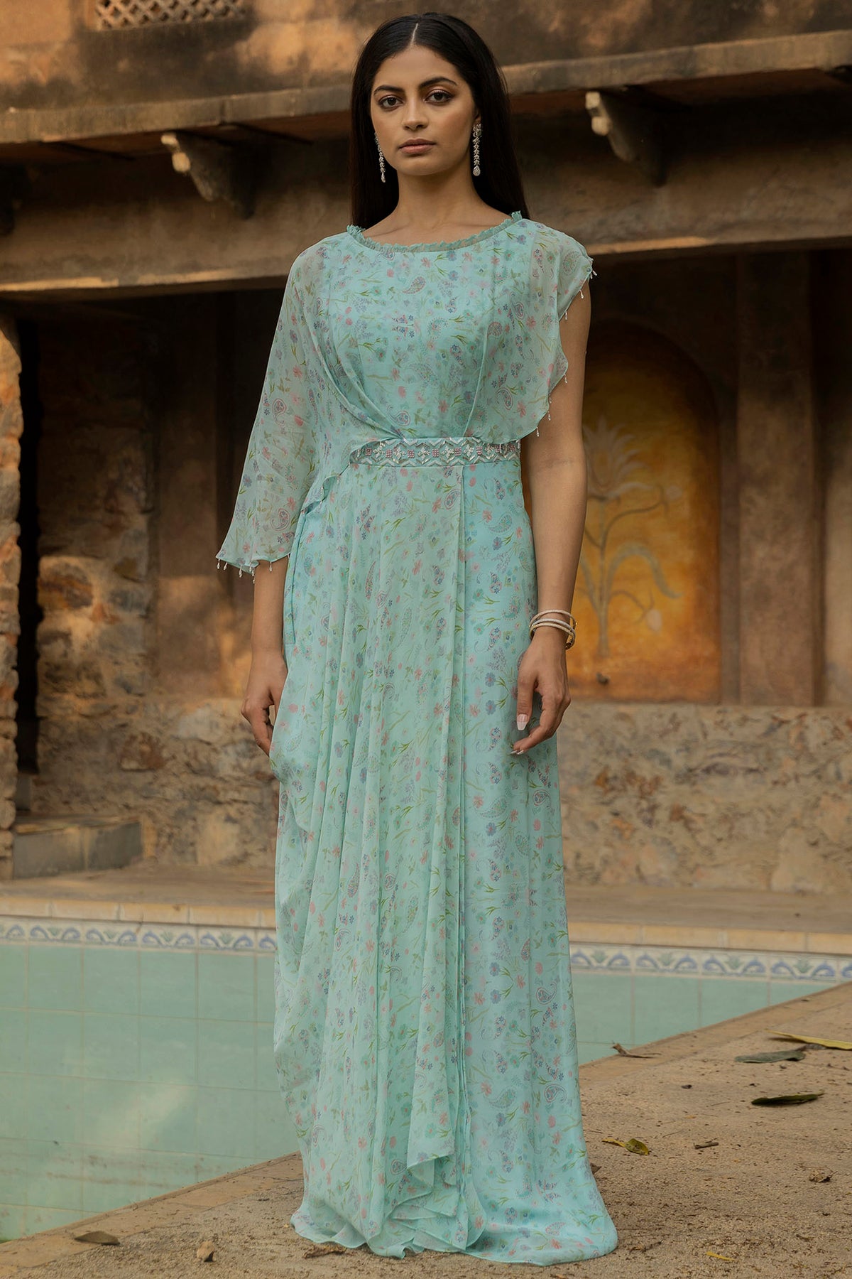 Mint Blue Printed & Hand Embellished Dress – SeemaThukral Mint Blue Printed & Hand Embellished Dress – SeemaThukral