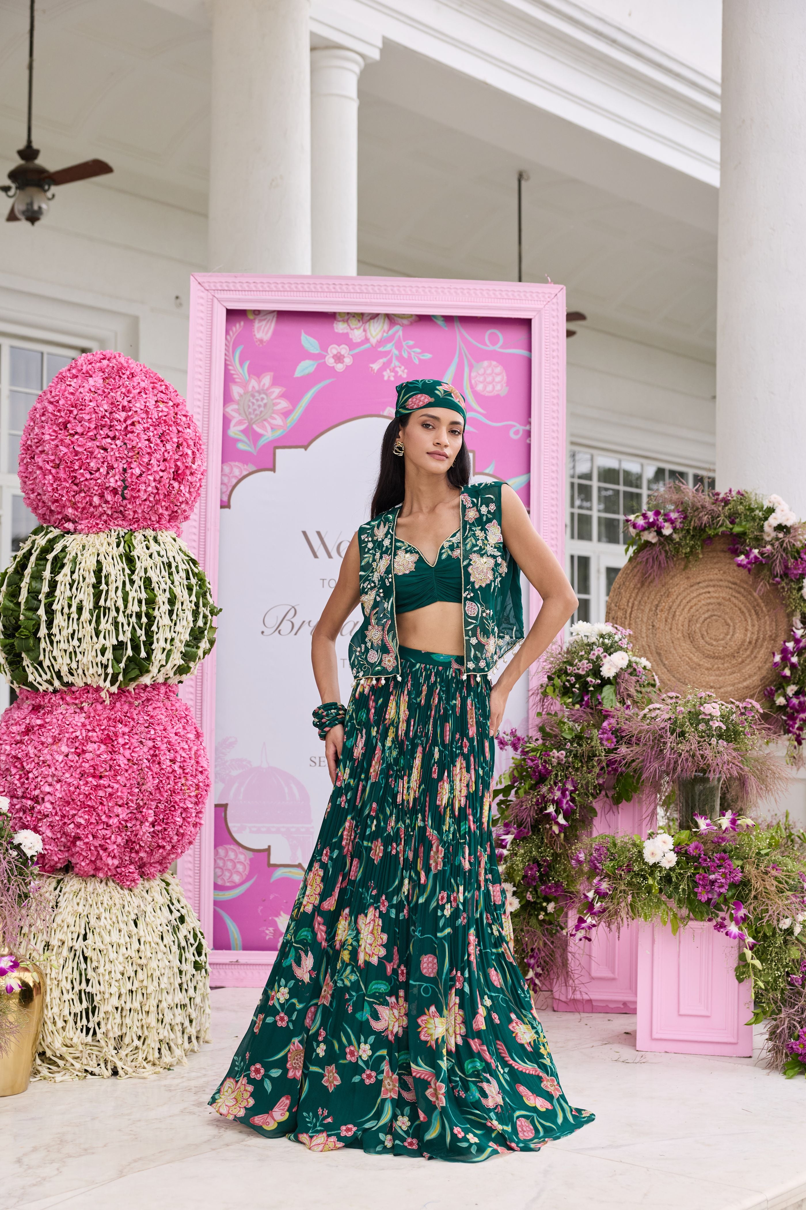 Emerald Green Printed Peplum Top With Flared Pants – SeemaThukral